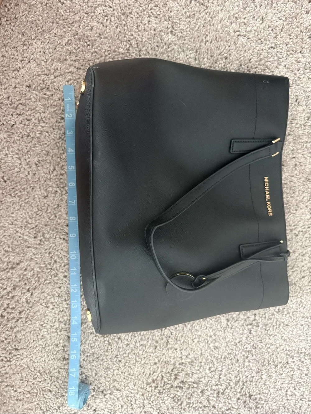 Michael Kors Black Leather Tote with Gold MK Charm